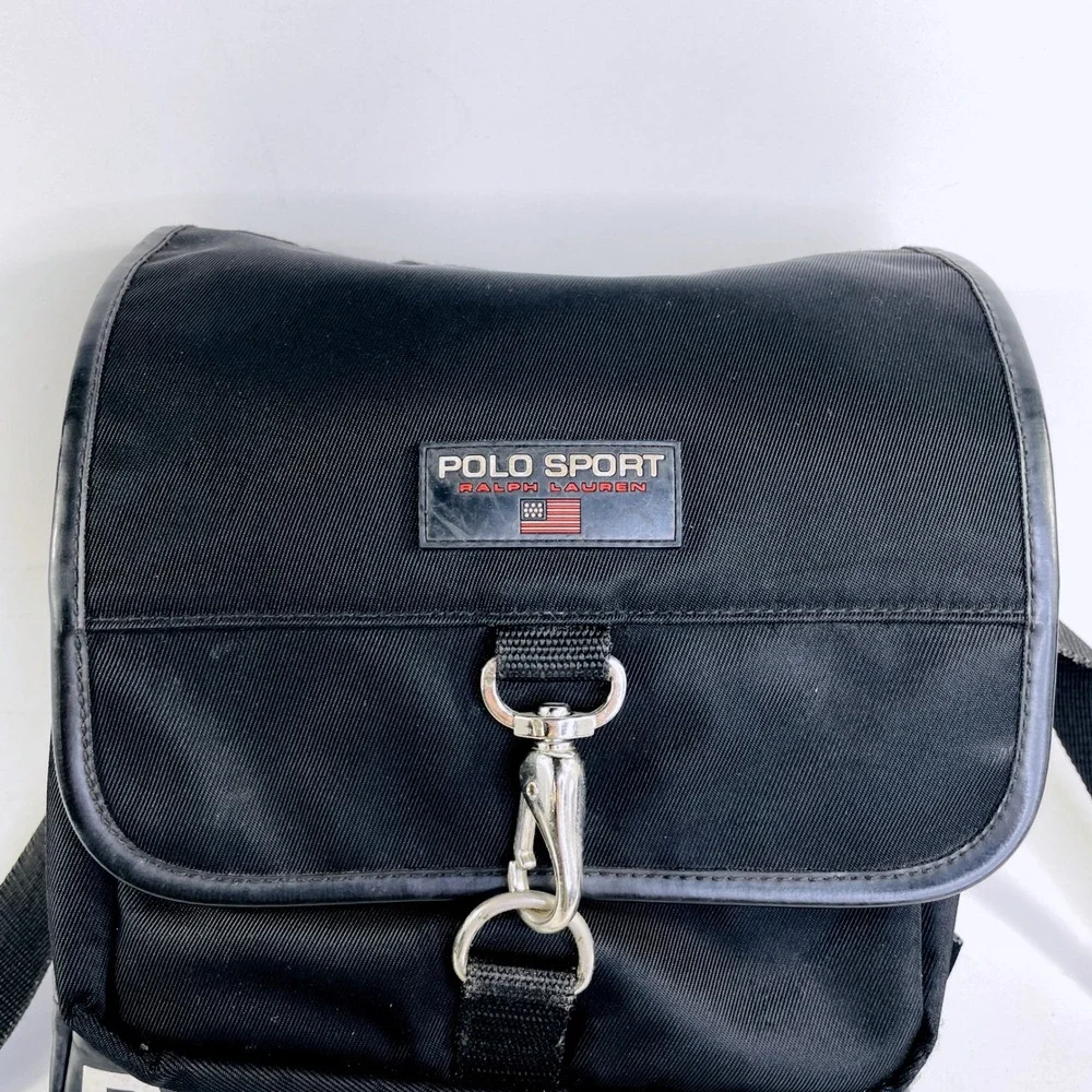Polo Sport Ralph Lauren Messenger Bag Black Canvas Vintage Crossbody Logo Bag